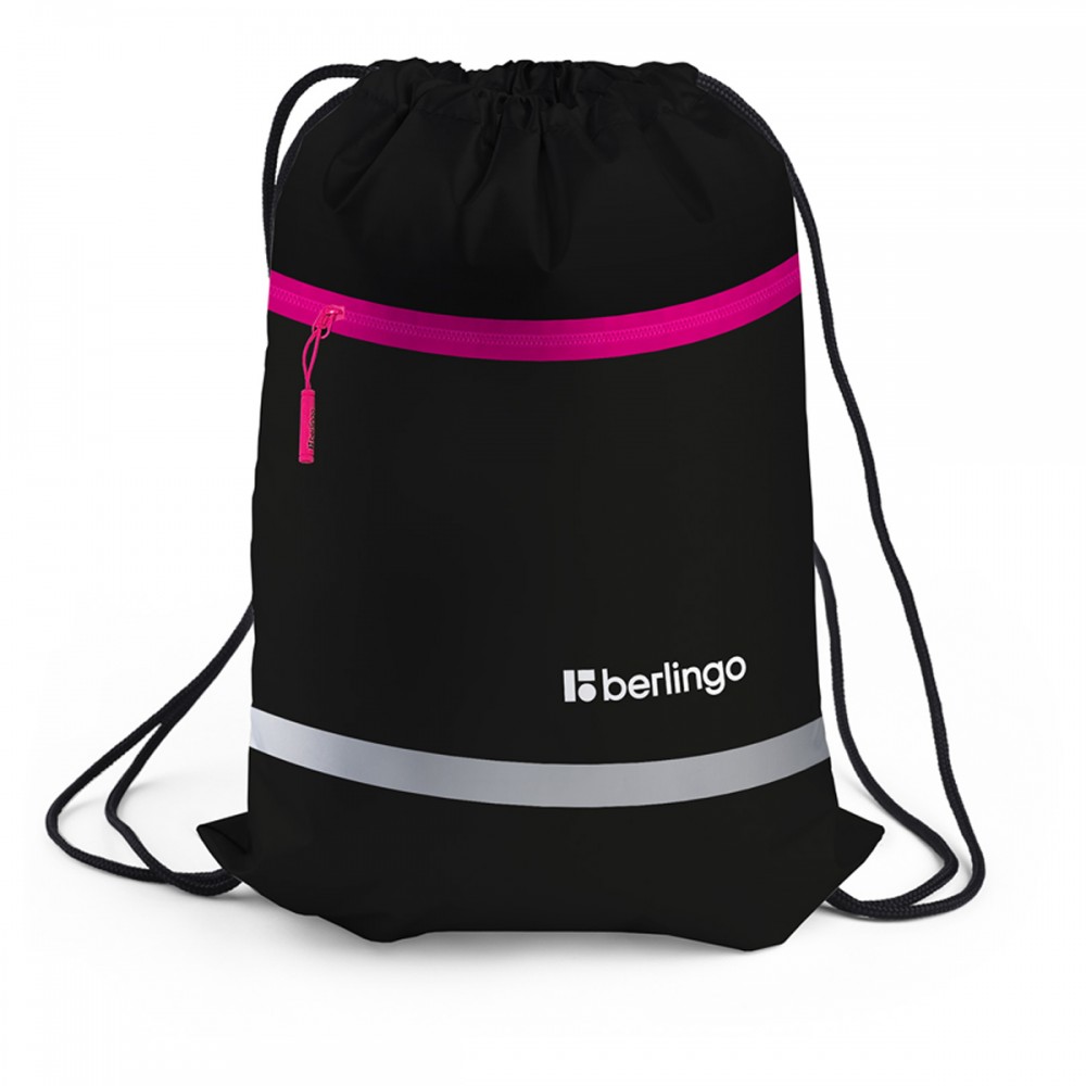 Мешок для обуви 1 отделение Berlingo &quot;Basic pink&quot;, 360*460мм, светоотражающая лента, карман на молнии 351232 MS230102