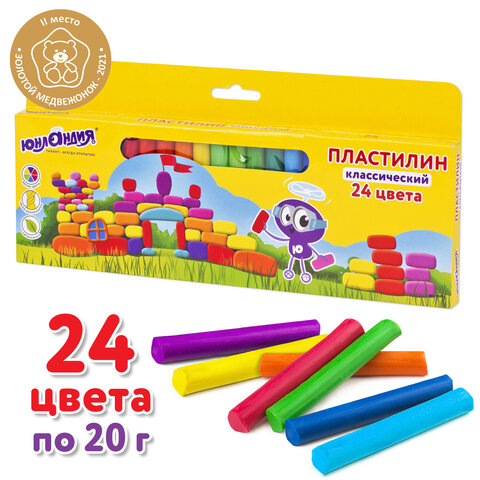 Пластилин классический ЮНЛАНДИЯ &quot;ЮНЛАНДИК-АРХИТЕКТОР&quot;, 24 цвета, 480 г, ВЫСШЕЕ КАЧЕСТВО, 105031