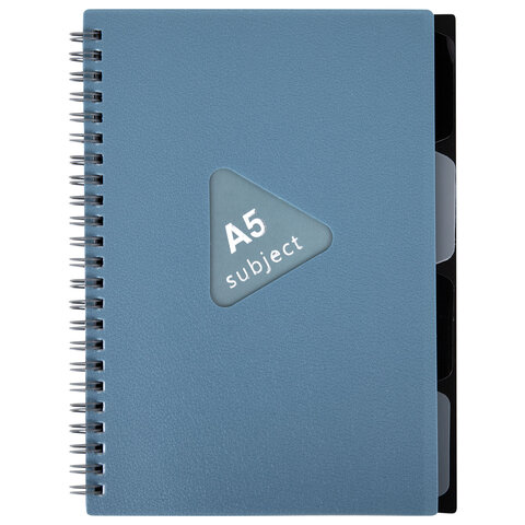 Тетрадь обложка пластик, А5 80 л., гребень, 4 разделителя, клетка, BRAUBERG, синий, 405368