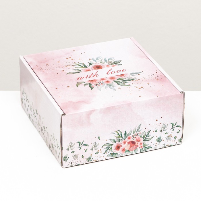 Коробка самосборная, без окна &quot;With Love&quot; 19 х 19 х 9 см 9622152