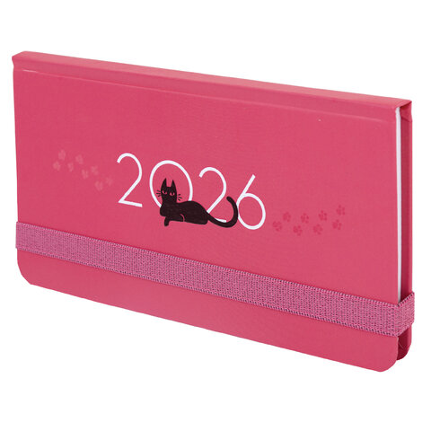 Еженедельник датированный 2026 с резинкой 171х93 мм, BRAUBERG, твердый, УФ-ЛАК, 64 л., &quot;Кот&quot;, 117349