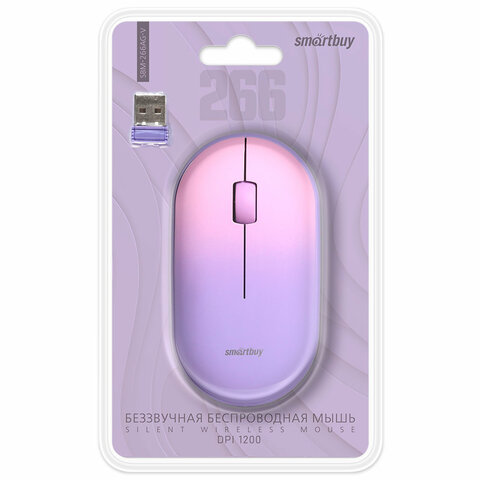 Мышь беспроводная бесшумная SMARTBUY 266AG-V, USB, 2 кнопки + 1 колесо, оптическая, фиолетовая, SBM-266AG-V  514184