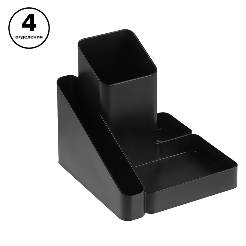 Подставка-органайзер СТАММ &quot;Имидж&quot;, 115х122х111 мм, 4 отделения, черная, ОР31, 235824/078405