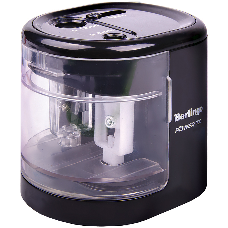 Точилка электрическая Berlingo &quot;Power TX&quot; 2 отверстия, черная, с контейнером, картон. упаковка 245584 BEs_37001