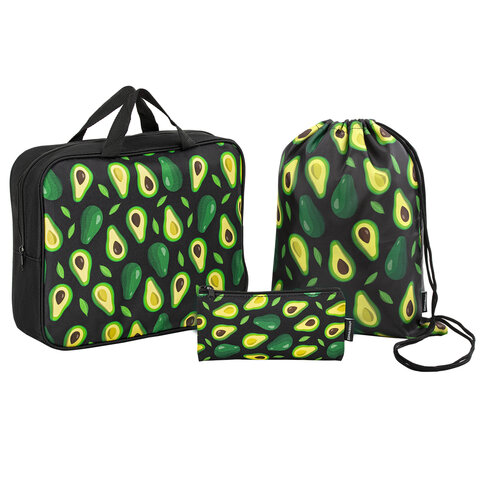 Папка на молнии с ручками А4, мешок для обуви 42х33 см, пенал 20х10 см, &quot;Avocado&quot; НАБОР BRAUBERG, 271433