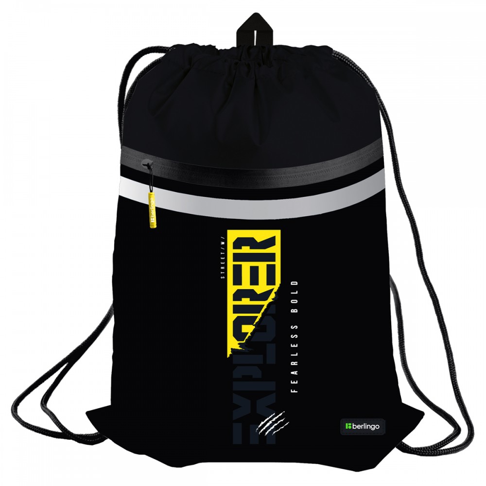 Мешок для обуви 1 отделение Berlingo &quot;Explorer&quot;, 340*460мм, вентиляц  сеточка, светоотражающая лента, карман на молнии 367904/SB-EXM-1023