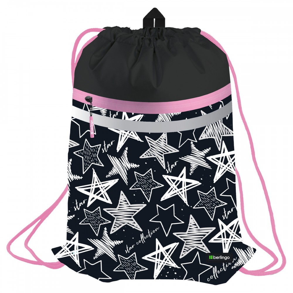 Мешок для обуви 1 отделение Berlingo &quot;Glossy stars&quot;, 340*460мм, вентил  сеточка, светоотражающая лента, карман на молнии 367890/ SB-EX-1002
