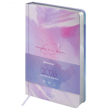 Ежедневник датированный 2026 А5 138x213 мм, BRAUBERG &quot;Vista&quot;, под кожу твердый, &quot;Pastel&quot;, 117458