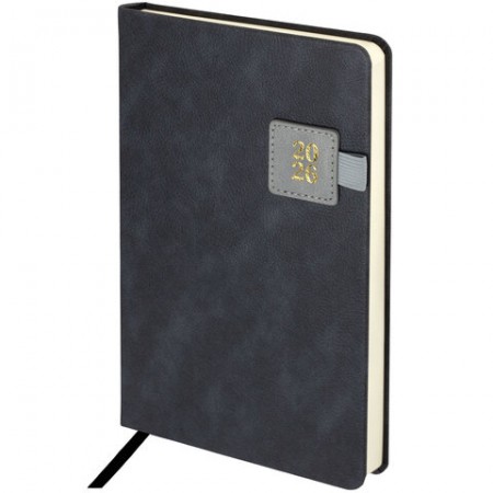 Ежедневник датированный 2026 А5 138х213 мм, BRAUBERG "Accent", под кожу, держатель, серый, 117385