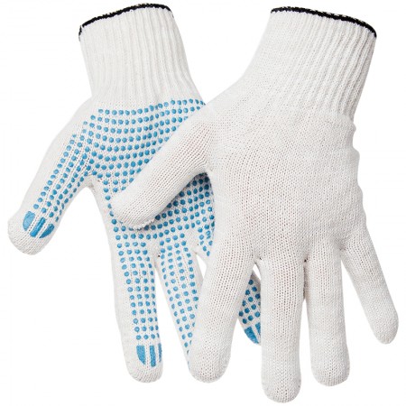 Перчатки х/б 10 класс OfficeClean, с точ. ПВХ,5 ниток, белый, 43-45г, 132текс/241554/ЛТ