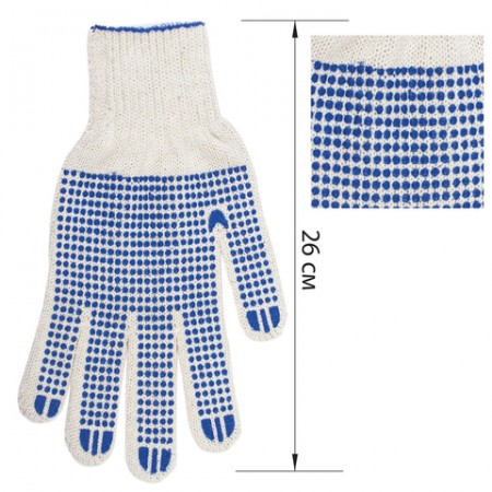 Перчатки хлопчатобумажные 7 класс, 65-67 г, 216 текс, ПВХ-точка, комплект 5 пар, ЛАЙМА ПРОФИ XL, белые, 604472