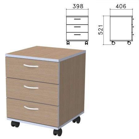 Тумба подкатная «Бюджет», 398×406×521 мм, 3 ящика, орех онтарио 640629