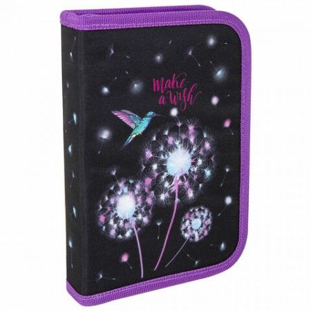 Пенал BRAUBERG, 1 отделение, 1 откидная планка, полиэстер, 21х14 см, &quot;Make a wish&quot;, 270713