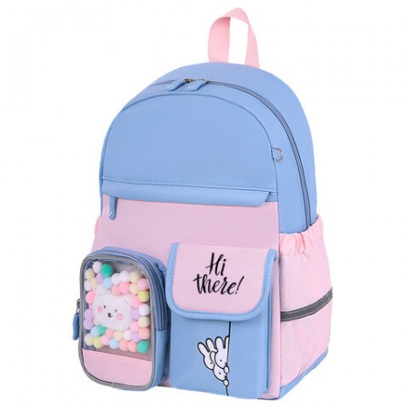 Рюкзак BRAUBERG PASTEL с термо-нашивками в комплекте, &quot;Friendly bunnies&quot;, голубой, 40х29х14 см, 271423