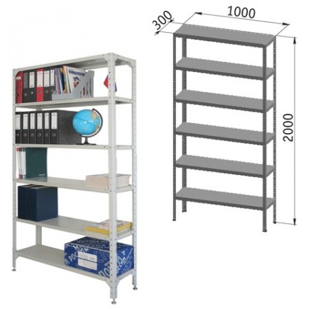 Стеллаж металлический &quot;УНИВЕРСАЛ&quot;, 2000х1000х300 мм, УСИЛЕННЫЕ СТОЙКИ, 6 полок, регулируемые опоры, 290144