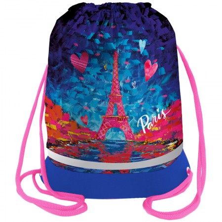 Мешок для обуви 1 отделение Berlingo &quot;Eiffel Tower&quot;, 510*400мм, расшир. дно, светоотр. лента, карман на молнии 313574/MS09440