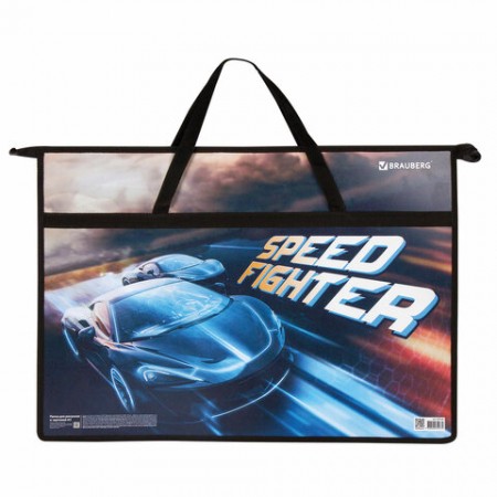 Папка для рисунков и чертежей BRAUBERG, с ручками, А3, 1 отделение, пластик, цветная печать, молния сверху, Ретро, 228199