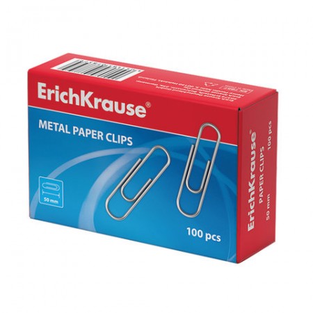 Скрепки большие 50 мм, ERICH KRAUSE, оцинкованные, 100 шт., в картонной коробке, 7857, 222322