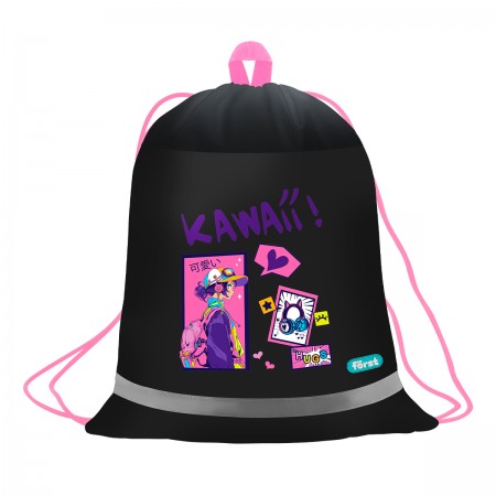 Мешок для обуви 1 отделение Först &quot;Kawaii&quot;, 360*460мм, вентиляционная сеточка, светоотражающая полоса 379488 FT-MS-062507