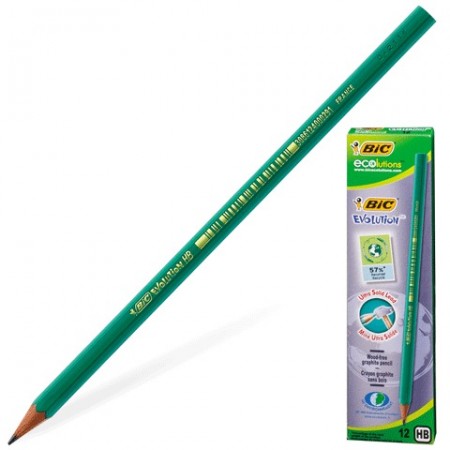 Карандаш чернографитный BIC, 1 шт., "Evolution", HB, без резинки, пластиковый, корпус зеленый, заточенный, 8803112 /180093