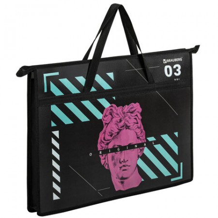 Папка для рисунков и чертежей с ручками BRAUBERG А3, пластик, молния сверху, &quot;The Original&quot;, 271436