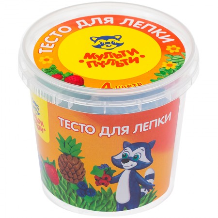 Тесто для лепки Мульти-Пульти &quot;Енот на каникулах&quot;, 04 цвета*60г, пластиковый стакан, 242995