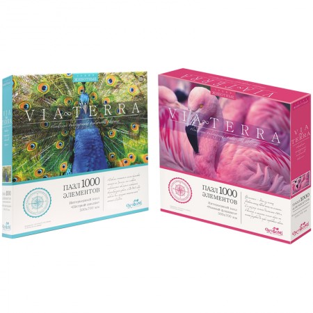 Пазл 1000 эл. Origami &quot;Виа Терра. Пёстрый павлин/Розовый фламинго&quot;,  ассорти 5236/5237 311574