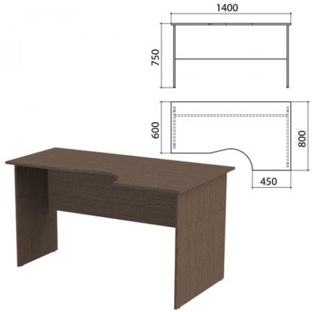 Стол письменный эргономичный &quot;Канц&quot;, 1400х800х750 мм, правый, цвет венге (КОМПЛЕКТ)  980451