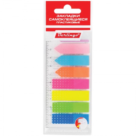 Флажки-закладки Berlingo, 45*12/42*12мм, 25л*8 неоновых цветов, с линейкой, европодвес, 205669