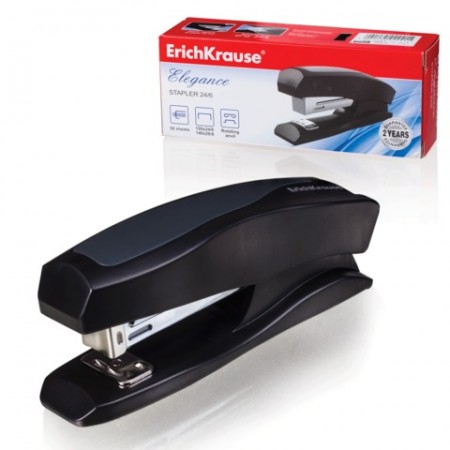 Степлер №24/6,  ERICH KRAUSE &quot;Elegance&quot;, с резиновой накладкой, до 30 листов, черный, 2241/222342