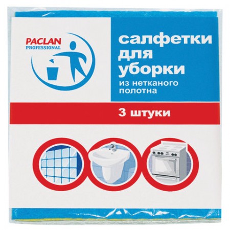 Салфетки универсальные, 30х38 см, КОМПЛЕКТ 3 шт., 90 г/м2, вискоза, PACLAN Professional, 600915
