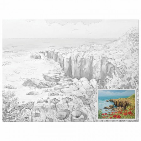 Холст на картоне с контуром BRAUBERG ART CLASSIC &quot;ЦВЕТЫ И МОРЕ&quot;, 30х40, грунтованный, хлопок, 191541