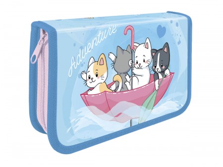 Пенал односекционный большой с откидной планкой печать на ткани 130/200 (ПО-41,  КОТИКИ В ЗОНТИКЕ 2023) 00-00007938