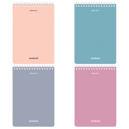 Блокнот А5 146х206 мм, 80 л., гребень, подложка, клетка, кросс-серия "МОРАНДИ", 4 цвета, BRAUBERG, 118553