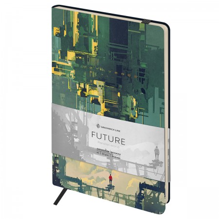 Записная книжка А5 80л. ЛАЙТ, кожзам, Greenwich Line &quot;Future. Parallel world&quot;, с резинкой, тиснение фольгой, блок в линию NA5_51392 358006