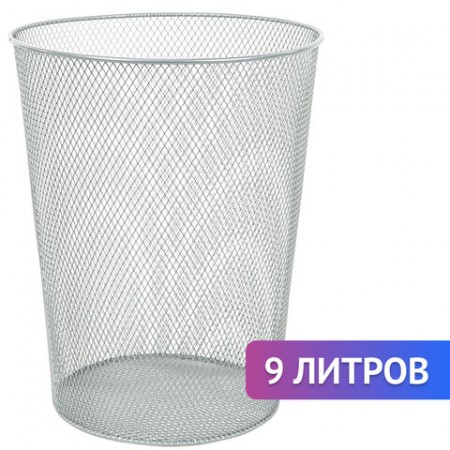 Корзина для бумаг, 9 л, металлическая, серебристая, BRAUBERG &quot;Germanium&quot;, 231959