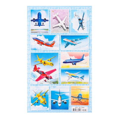 Наклейки &quot;Самолеты&quot; глиттер, небо, голубой фон, 16х9,7 см 9668579
