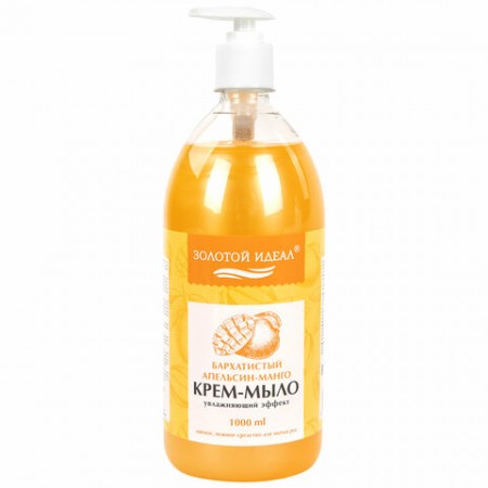 Мыло-крем жидкое 1 л ЗОЛОТОЙ ИДЕАЛ "Бархатистый апельсин-манго", дозатор, 608287
