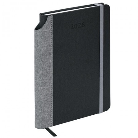 Ежедневник датированный 2026 А5 138x213 мм, BRAUBERG &quot;Mosaic&quot;, под кожу, карман для ручки, черный, 117114