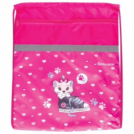 Сумка для обуви BRAUBERG, плотная, увеличенный размер, 49х41 см, &quot;Kitten&amp;sneakers&quot;, 229176