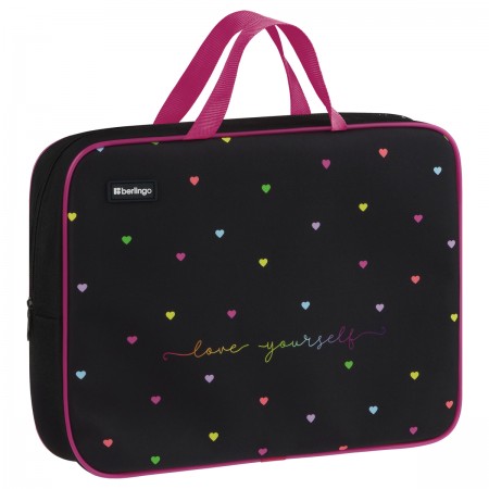 Папка текстильная с ручками 1 отделение, А4 Berlingo &quot;Love Yourself&quot;, 350*265*80мм, текстиль, на молнии 379332 BR-FB-0510