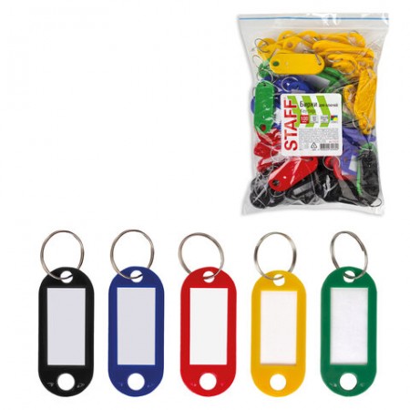 Бирки для ключей длина 52 мм, инфо-окно 32х15 мм, цвет ассорти, STAFF, 237730