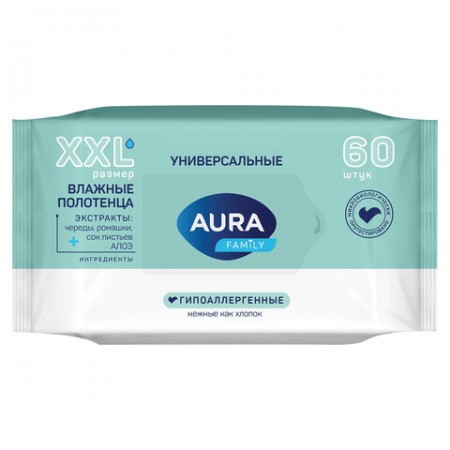 Полотенца влажные 60 шт., AURA &quot;Family&quot;, универсальные, 14403  117682