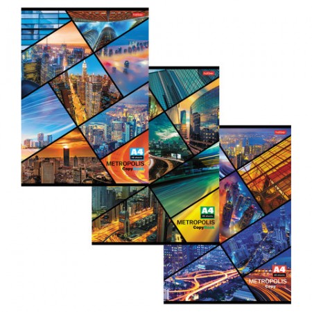 Тетрадь 48 л. А4, скоба, клетка, обложка картон, &quot;МЕТРОПОЛИС&quot; (3 вида), 48Т4B3, T023181 HATBER 402319