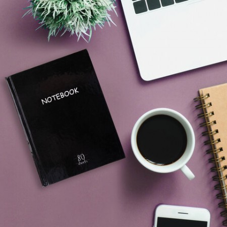 Блокнот МАЛЫЙ ФОРМАТ (110х147 мм), А6, 80 л., твёрдый, клетка, STAFF, &quot;Black&quot;, 114435