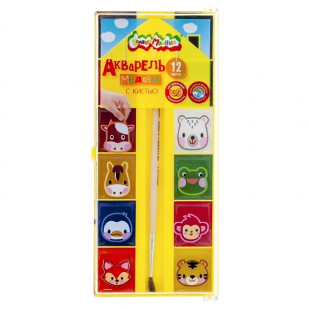 Акварель Каляка-Маляка 12 цветов, с кисточкой, пластиковая упаковк АМККМ12КД/220068 (В)