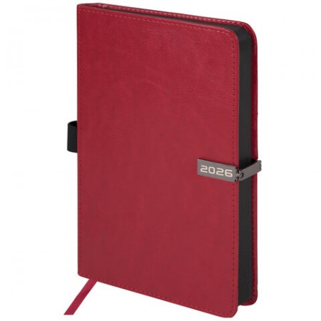 Ежедневник датированный 2026 А5 138x213 мм, BRAUBERG &quot;Inspiration&quot;, под кожу, цветной срез, красный, 117475