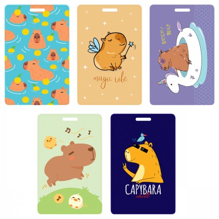 Обложка-карман для карт и пропусков OfficeSpace &quot;Капибара&quot;, 95*65мм, ПВХ, ассорти 362222 PC_55425