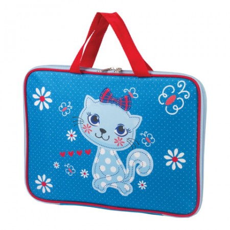 Папка на молнии с ручками BRAUBERG, А4, ткань, с подкладкой, сублимация, для девочек, &quot;Китти&quot;, 227080