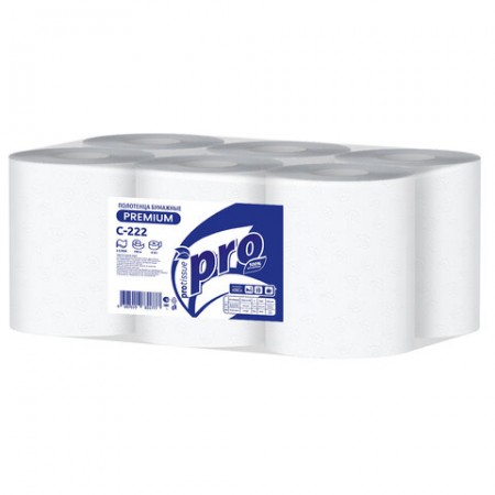 Полотенца бумажные рулонные 150 м, PROtissue (H1) PREMIUM, 2-слойные, белые, КОМПЛЕКТ 6 рулонов, С222/ 114332